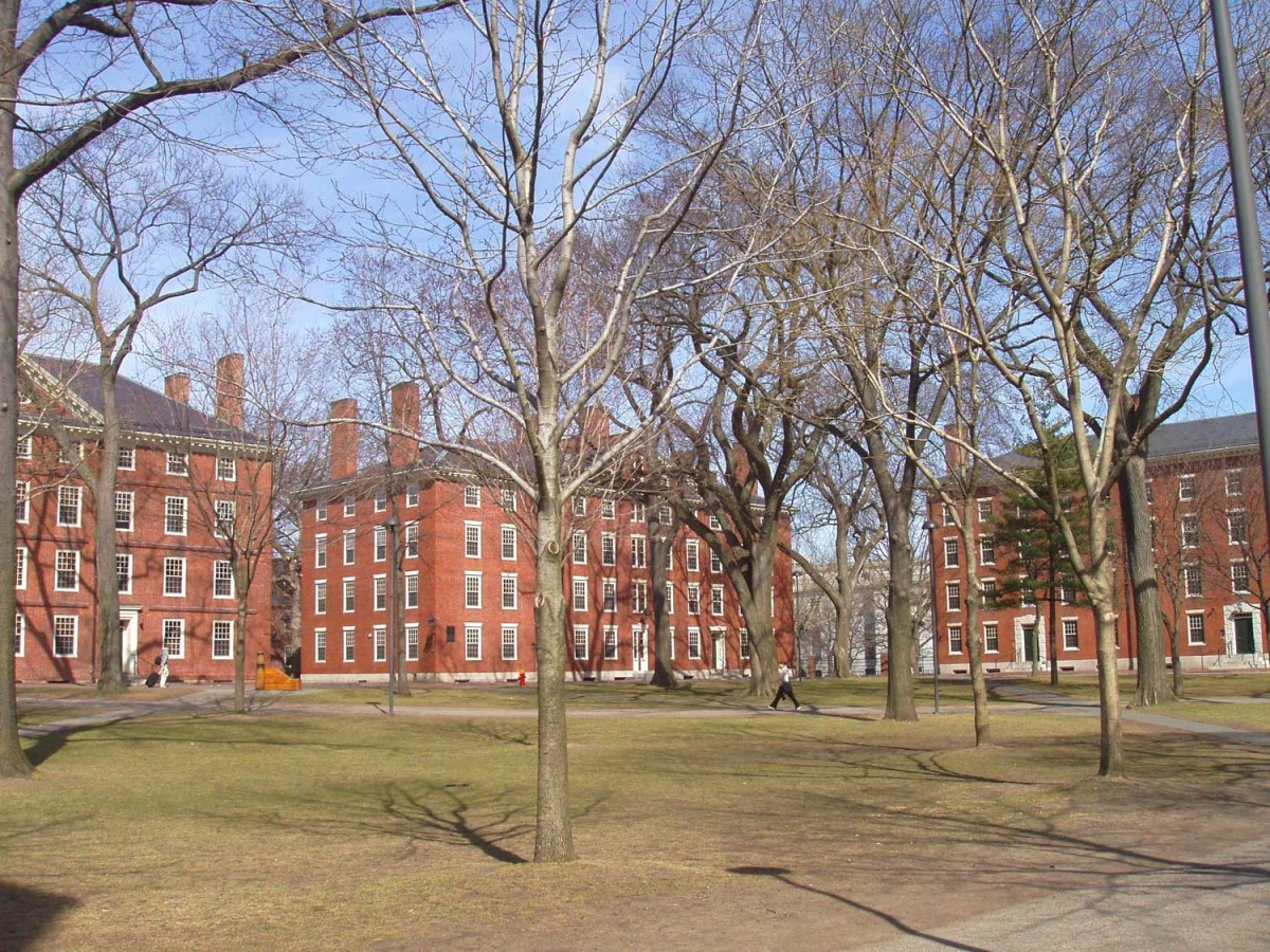 General view of Harvard Yard, Harvard University, Cambridge, Massachusetts, USA.