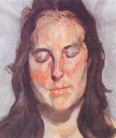 The 2002 painting 'Woman with Eyes Closed' by Lucian Freud. (AP Photo/Police Rotterdam)