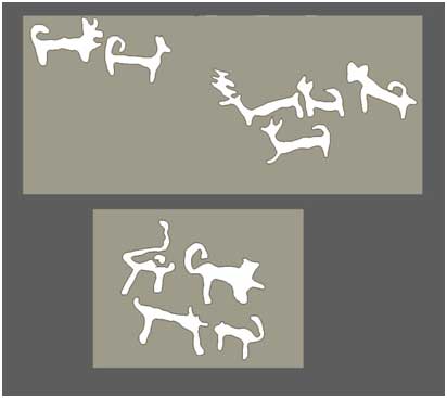 Representation of jackals hunting deer, at the bed-rock north of the fortification wall.
