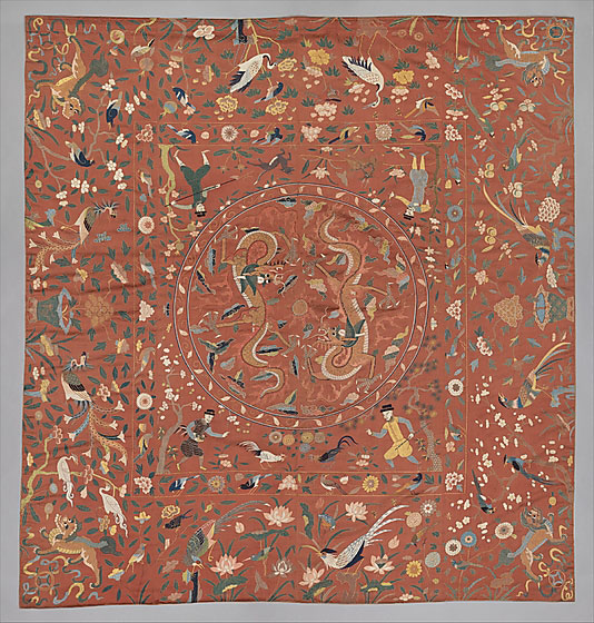 16th century Chinese coverlet. Silk, gold-wrapped silk. Photo credit: Metropolitan Museum of Art. 