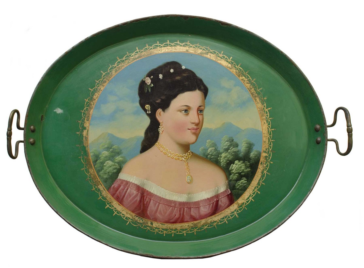 Tray depicting Empress Elisabeth of Austria. Based on a portrait painted by F.X. Winterhalter (1805-1873). After 1865. Lesueur Collection. 