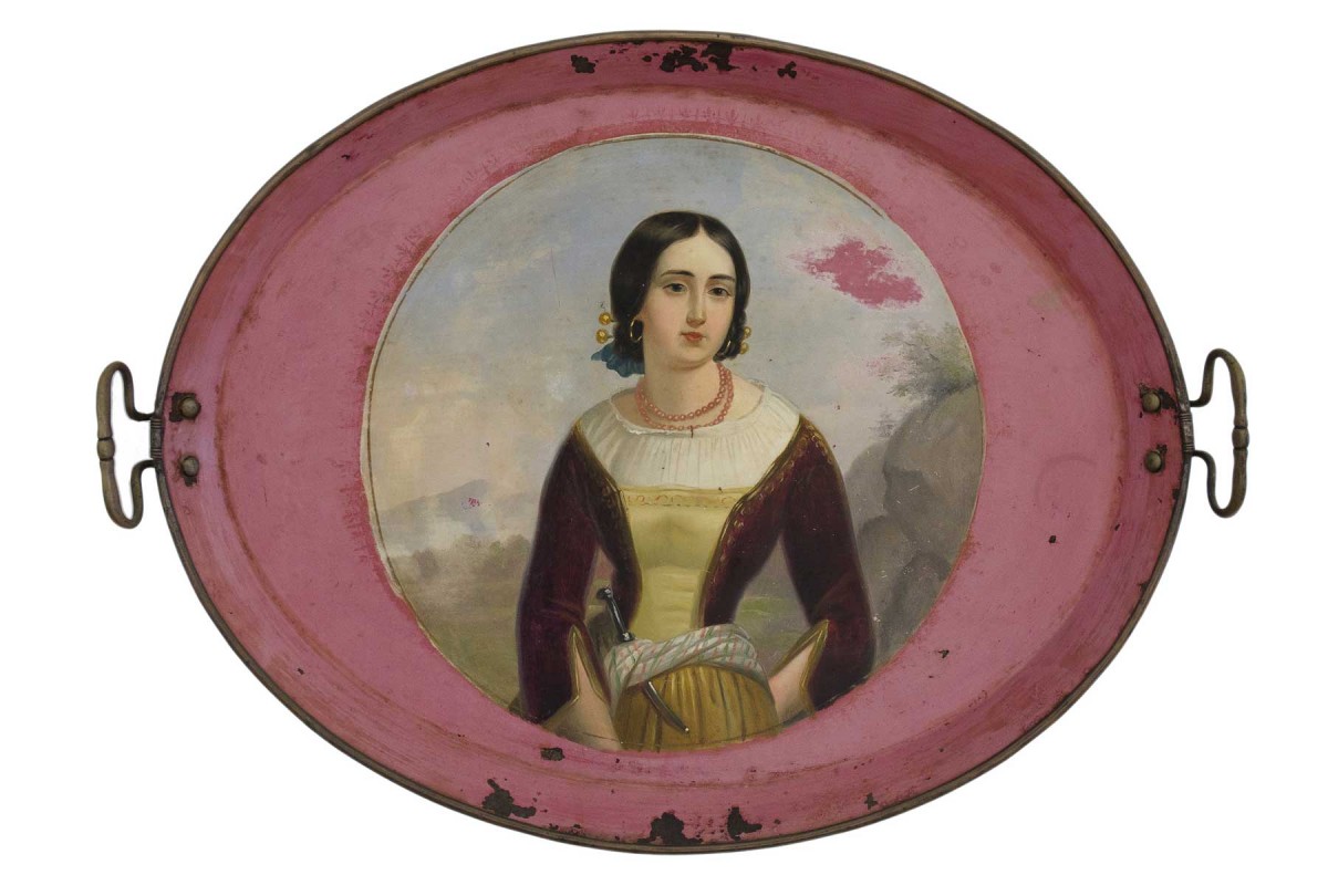 Tray depicting Anita Garibaldi (?). For the Greek and Ottoman market (?). Private collection.