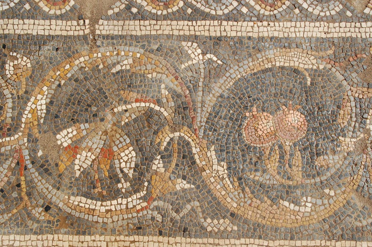 Flowers and fruit are depicted on what is believed to be the floor of a Roman temple, newly discovered by a UNL-led archaeological team. (Michael Hoff, UNL)