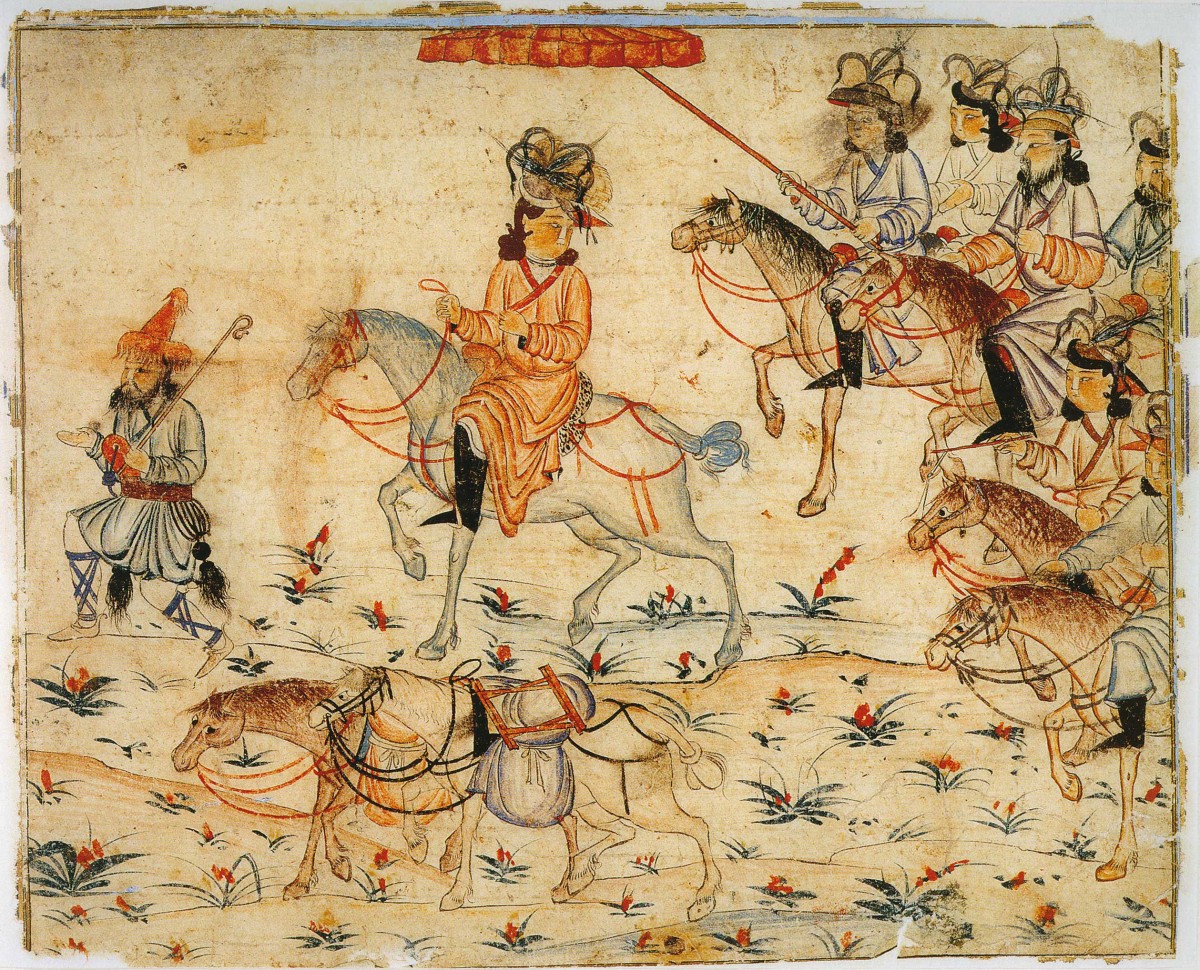 Ruler on his way through the country. Illustration of Rashid-ad-Din's Gami' at-tawarih. Tabriz (?), 1st quarter of 14th century. Water colours on paper. Staatsbibliothek Berlin. Photo: Wikimedia commons.