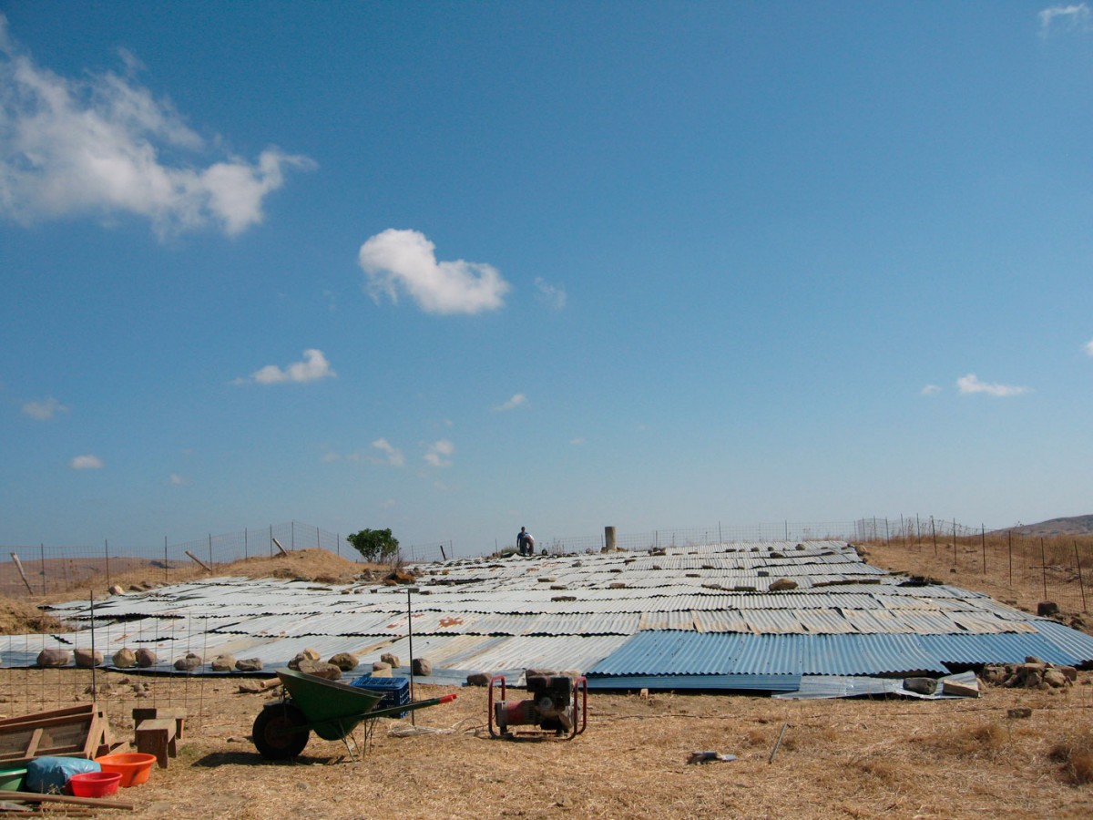 Fig. 48. The excavated archaeological area with the temporary shelter (2011).