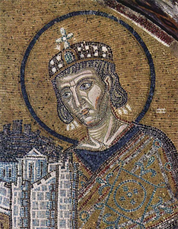 Constantine the Great, mosaic in Hagia Sophia, Istanbul (detail). 