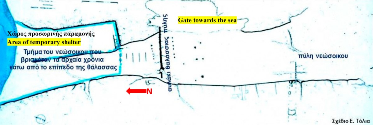 Fig. 32. Plan of the shipshed. The “area of temporary shelter” was a lot deeper and did not have any inclination unlike the main shipshed. Today, the whole construction is preserved above the sea level.