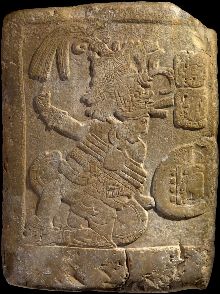 Panel showing male royal figure. Maya Culture, classical period (c. 250-900 AD). Peten, Guatemala. Photo: Hispanically Speaking News.