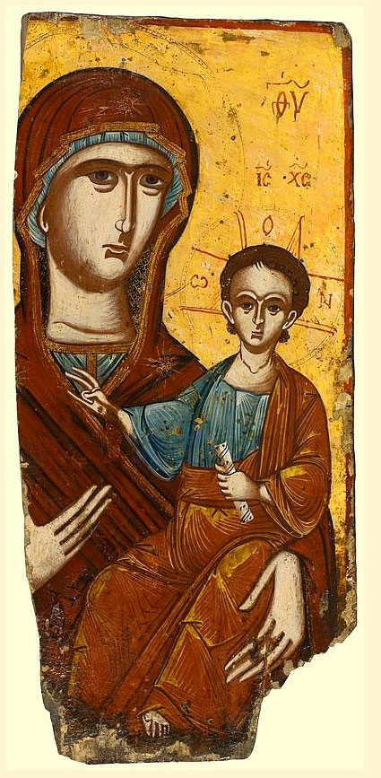 Fig. 6. Icon of Virgin Odegetria dated in 1622, from the church of St Nicholaos at Heliochori, Epirus. (©YPPOA/DTPPA)
