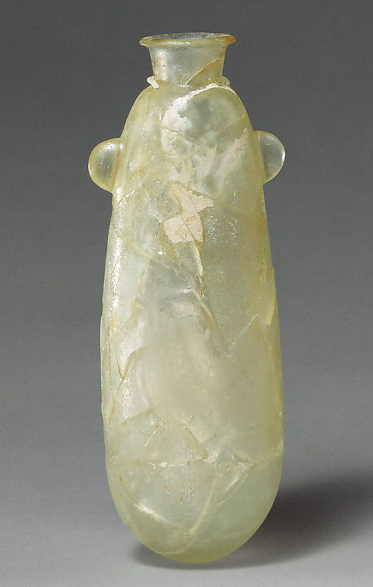 Archaic glass alabastron (perfume vase), ca. 625-600 BC. Greek, Eastern Mediterranean. The Metropolitan Museum of Art, New York.
