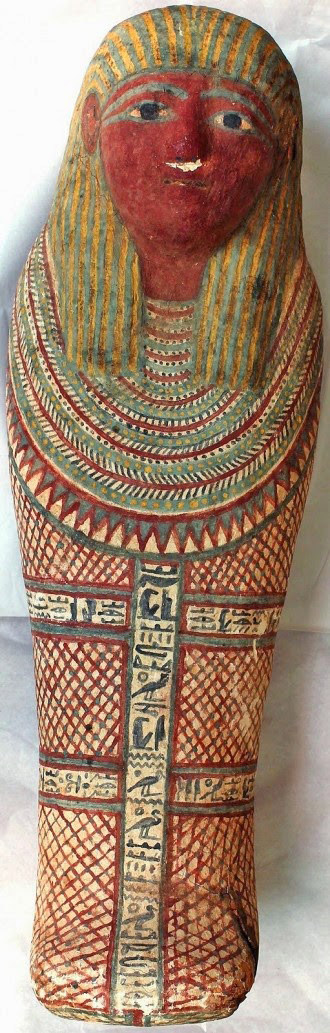Mummu of a baby (outside). Painted cartonnage. 600 BC. Swansea University's Egypt Centre (no. W1013). Photo: Swansea University Egypt Centre.