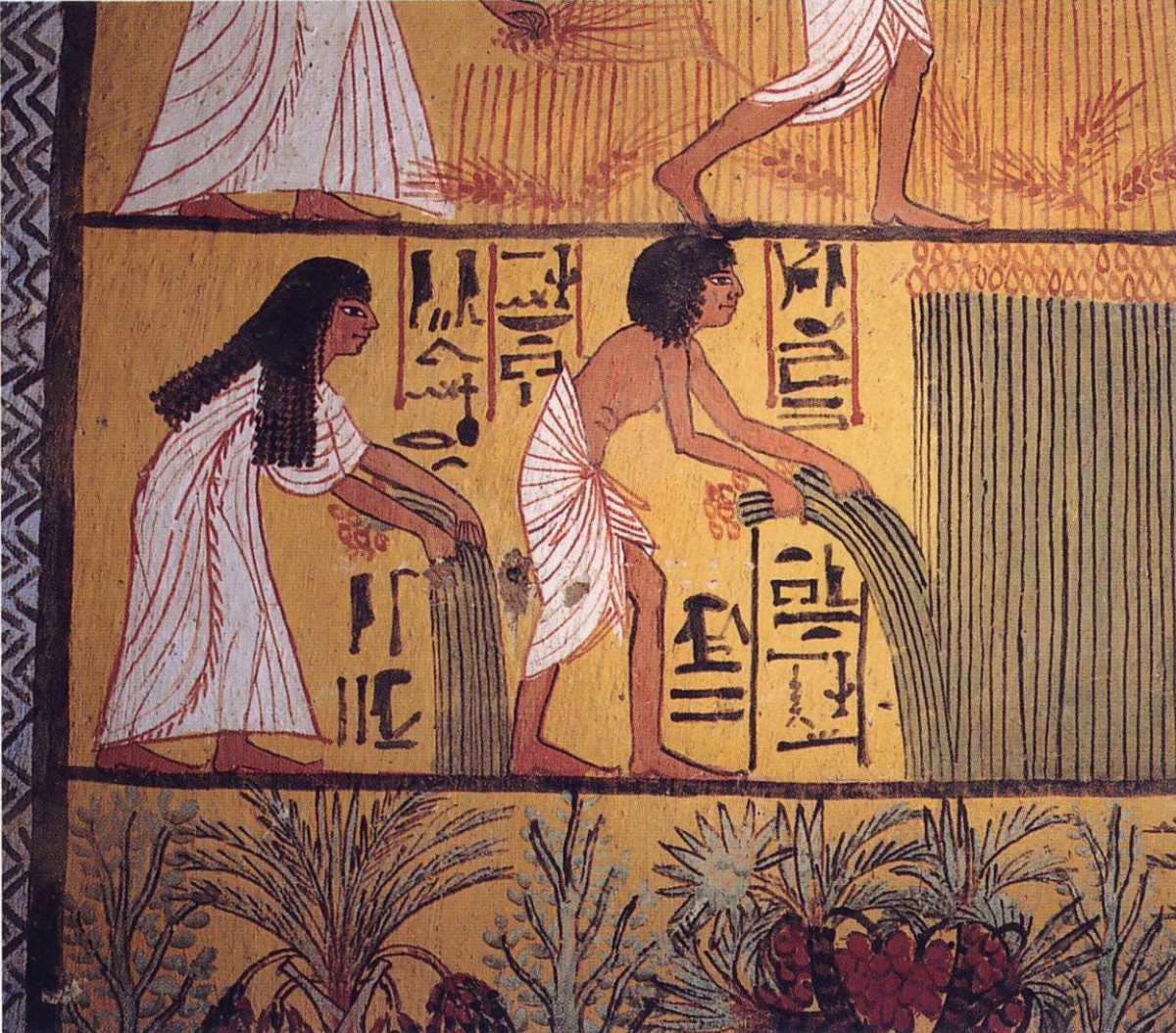 Harvesting crops. Tomb of Sennadjem, Ramesside period, Deir el-Medina, Egypt. Photo: Wikimedia Commons.