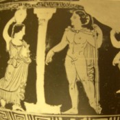 The chorus’ leader of the drama “Electra” in two vase paintings