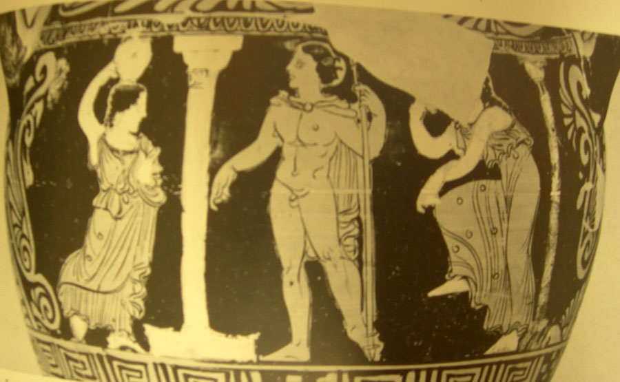 The chorus’ leader of the drama “Electra” in two vase paintings