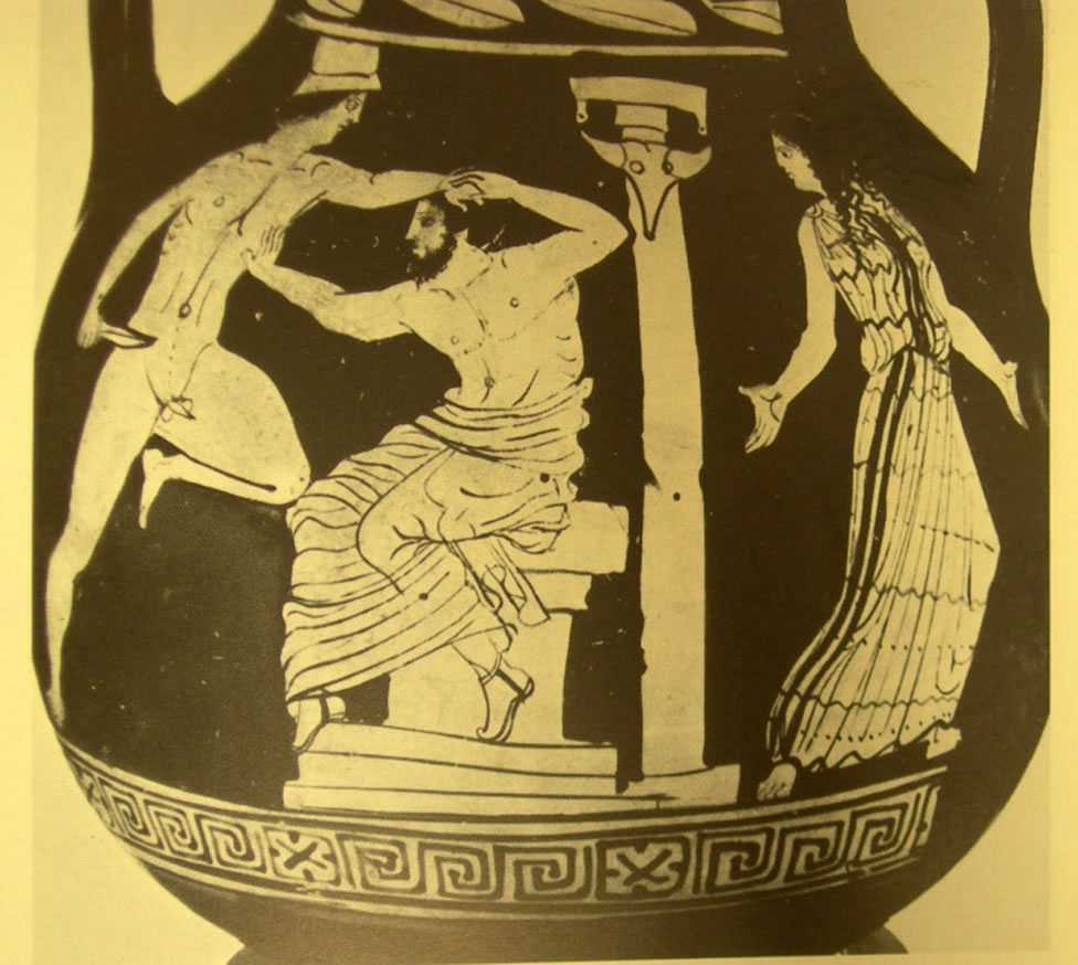 Fig. 6. Red-figured Lucanian pelike dated to the early 4th century B.C. and attributed to the “Vaste Painter”, Logie Coll. University of Canterbury, Christchurch (After LIMC I s.v. «Aigisthos», fig. 15).