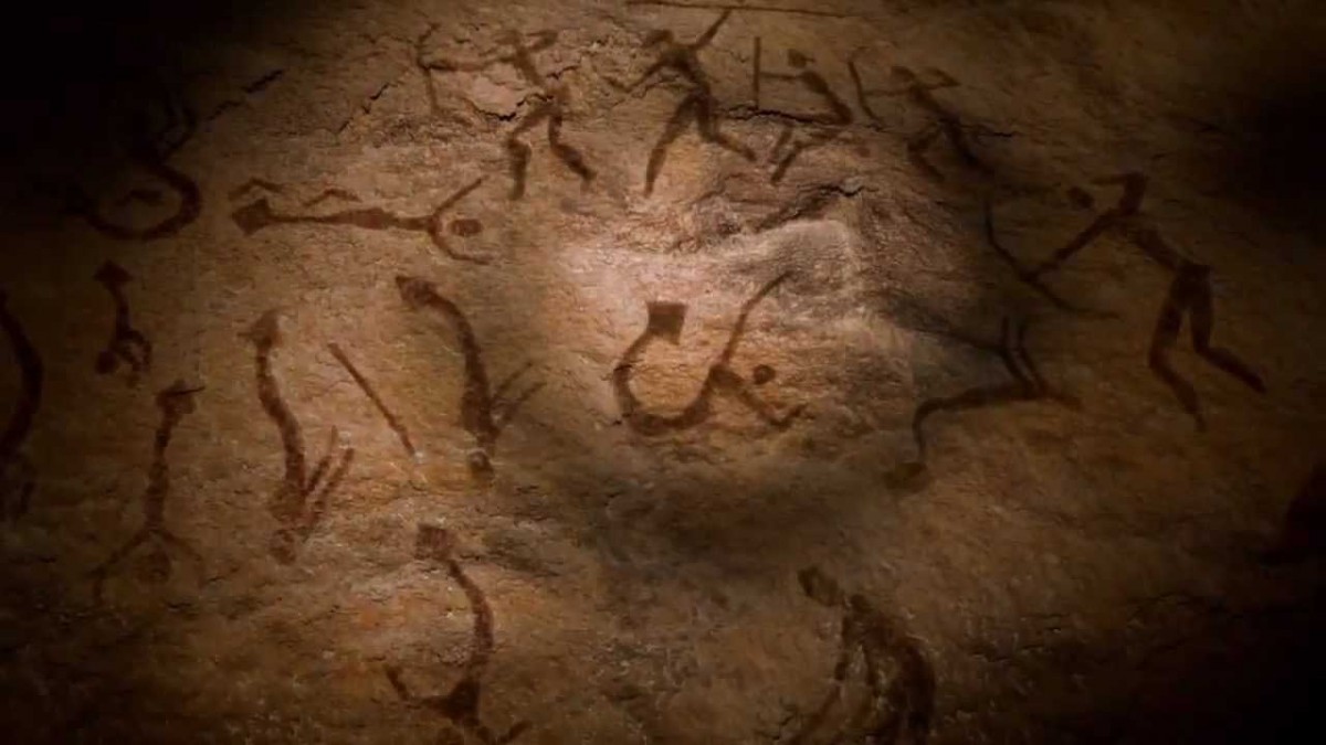 Rock art in the Cave of Swimmers at the Gilf Kebir plateau.