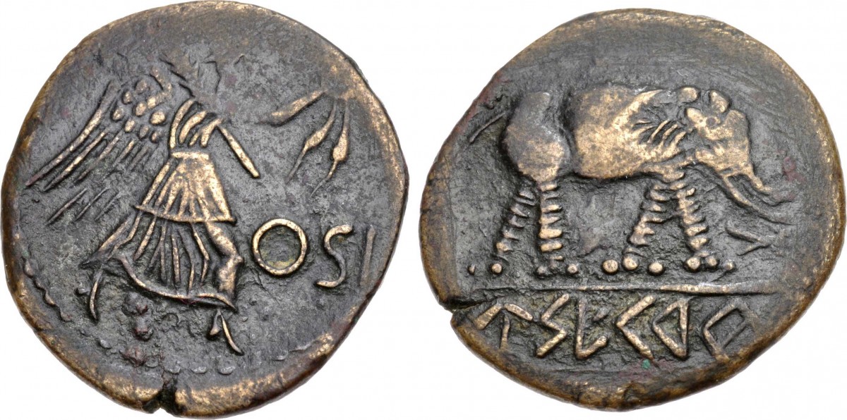 Coin of Osicerda imitating a coin of Caesar. Image reproduced courtesy of Classical Numismatic Group Inc.