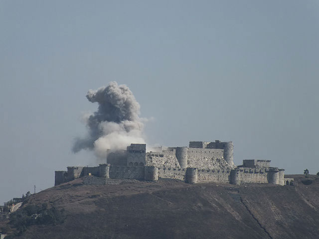 The Crac des Chevaliers was built by the Hospitaller Order of Saint John of Jerusalem from 1142 to 1271. It ranks among the best-preserved examples of the Crusader castles. In March the Syrian air force bombed the castle.