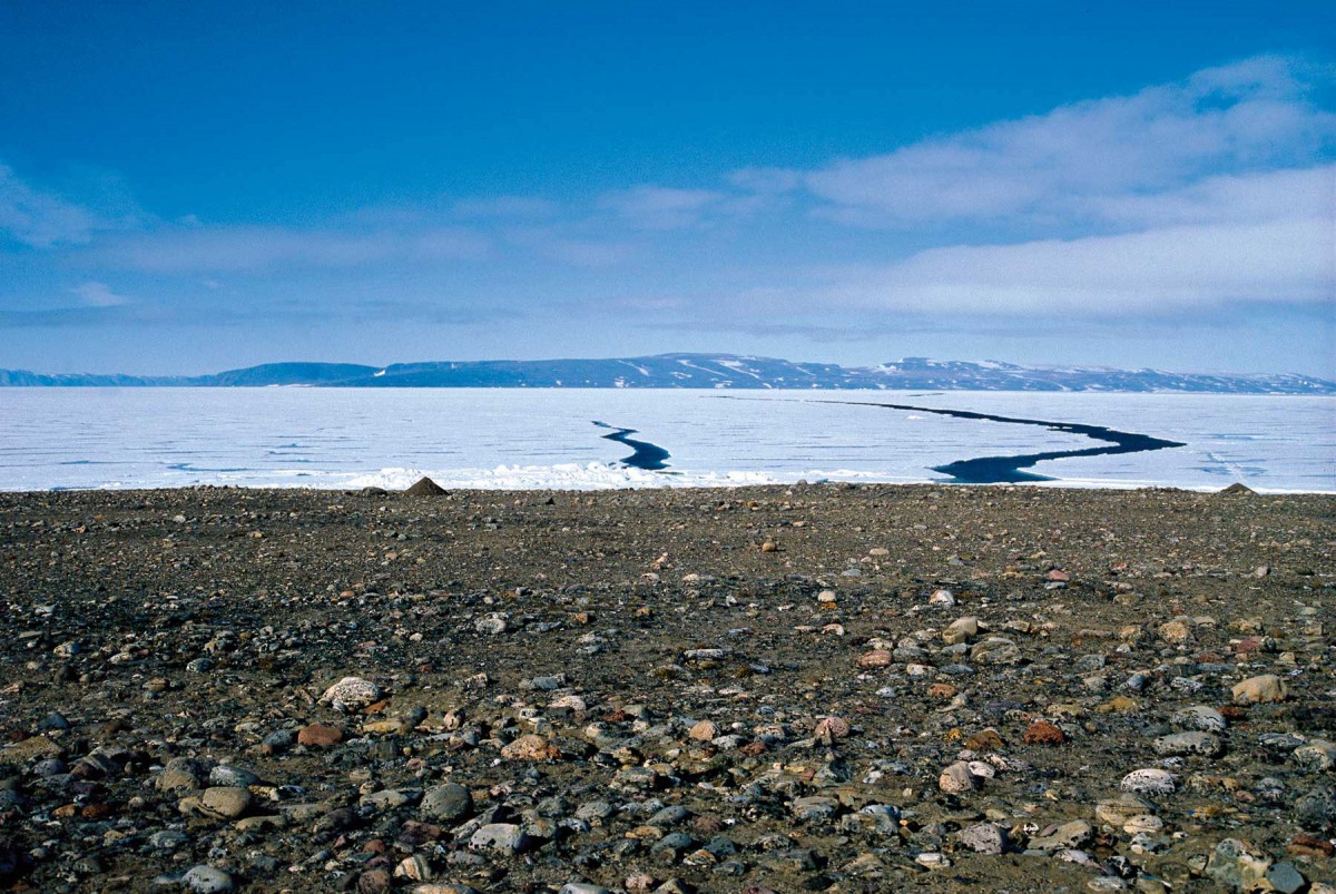 Kap Sct. Jacques at Ile de France (N.E. Greenland). Polynyas in front of a huge Dorset site. Credit and copyright: Claus Andreasen.