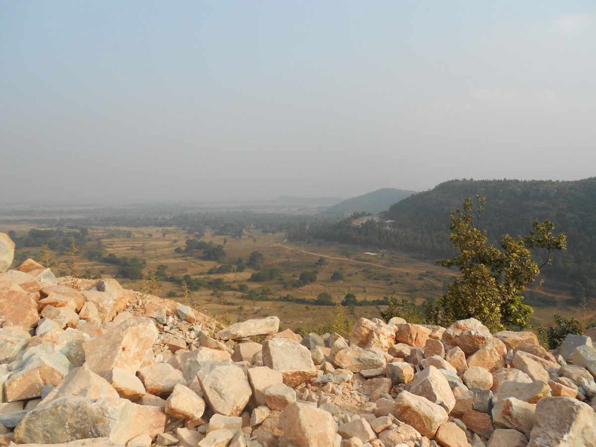 Landscape with boulders of the paleosol in foreground (credit: Quentin Crowley - Trinity College Dublin).