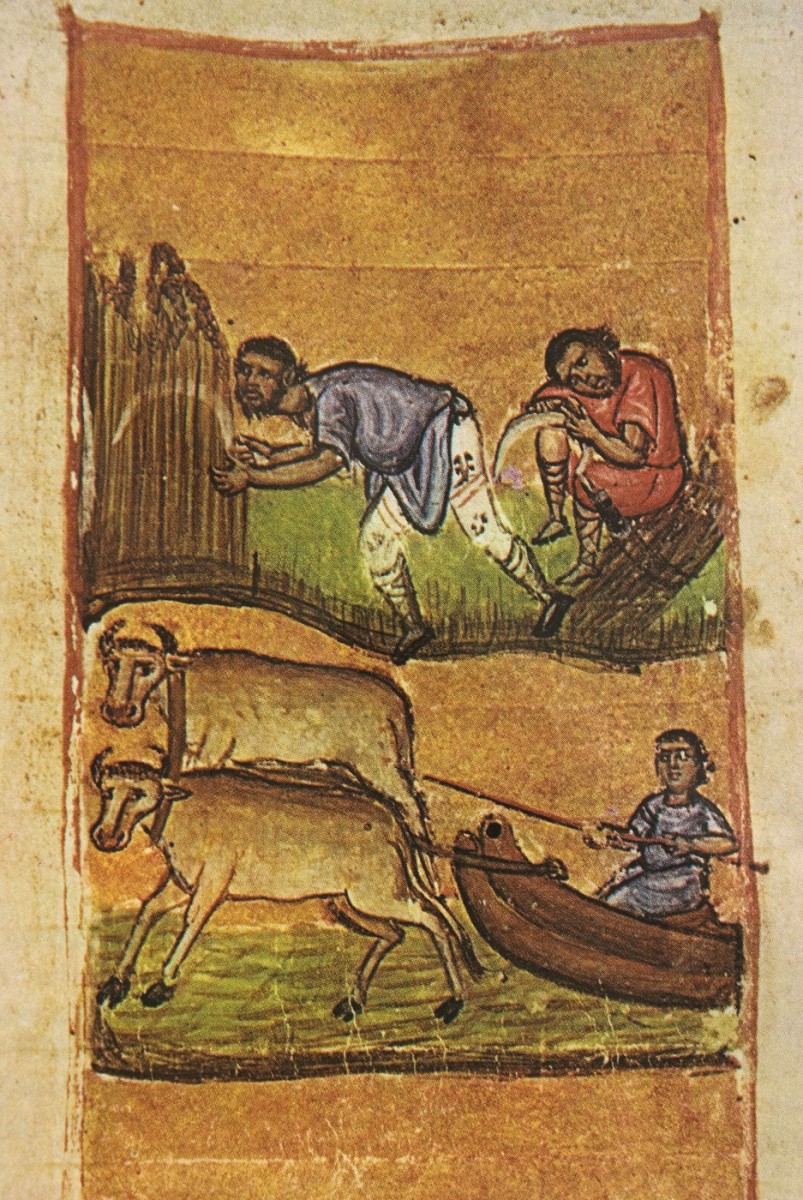 Fig. 13. “Scenes from rural life” (miniature from the Codex of the Esfigmenos monastery), “Οι Θησαυροί του Αγίου Όρους”, vol. II, p. 225, fig. 347.