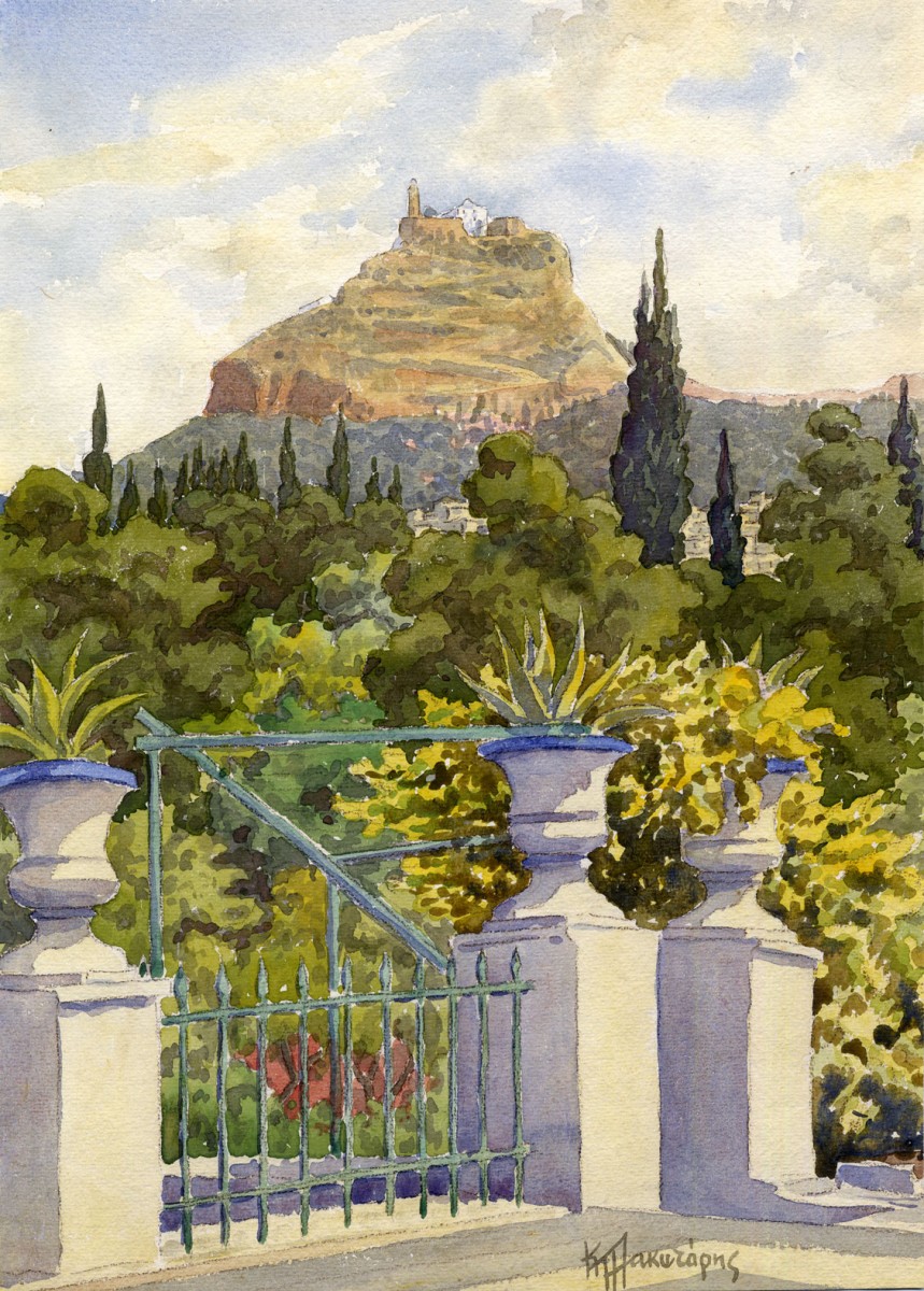 Kostas Plakotaris, Lycabettus, watercolour on paper, Municipal Gallery of Athens. 