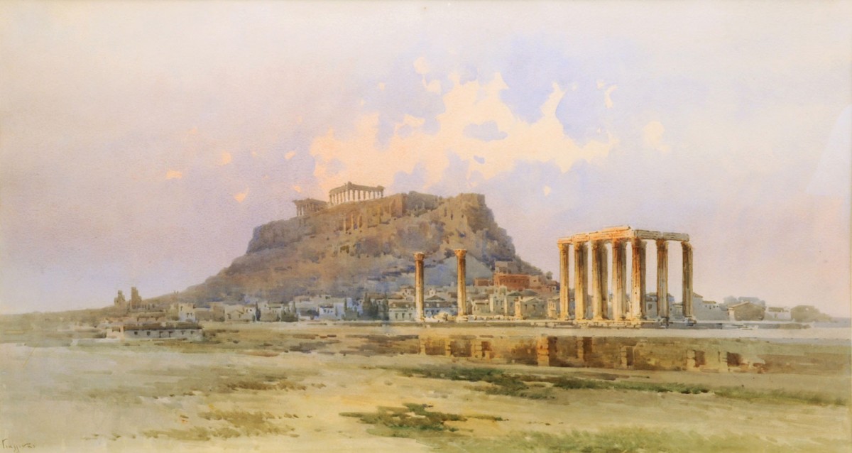 Aggelos Giallinas, Acropolis, watercolour on paper. Municipal Gallery of Athens. 