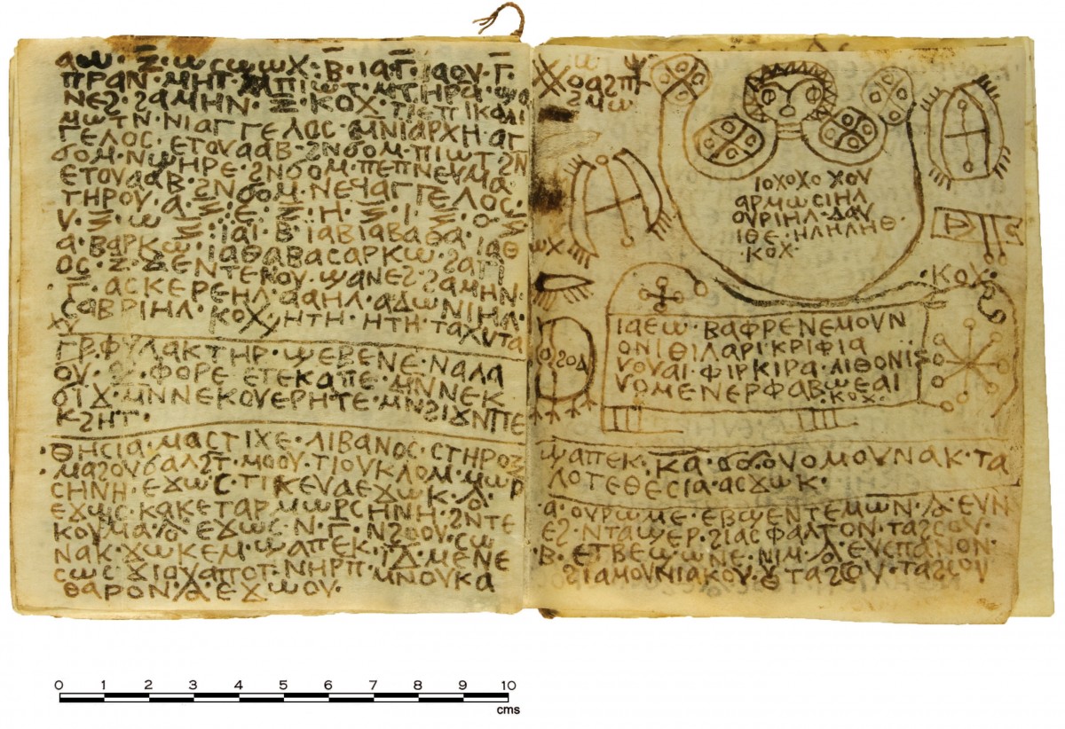 Pages from the handbook of spells showing part of the text. Credit: Photo by Ms. Effy Alexakis, copyright Macquarie University Ancient Cultures Research Centre.