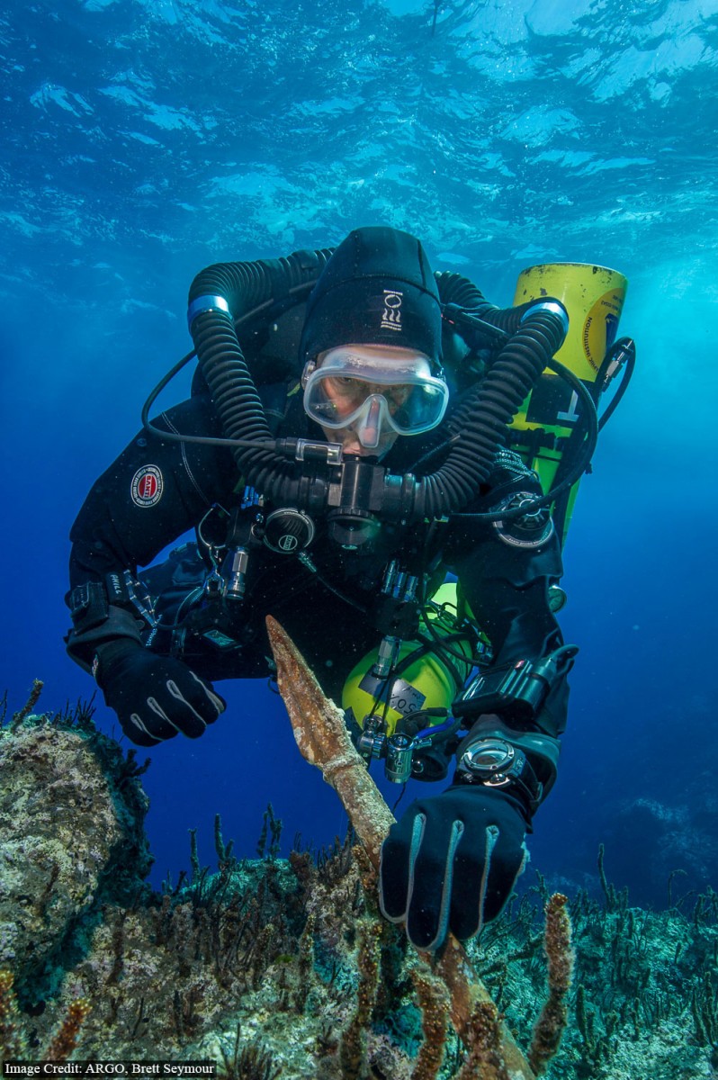 Section of a bronze spear recovered that would have belonged to a larger-than-life statue. Photo credit: ARGO, Brett Seymour.