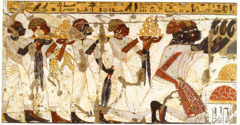 One of the large wall paintings decorating one of the tomb's walls: Detail depicting Nubian tribe. 