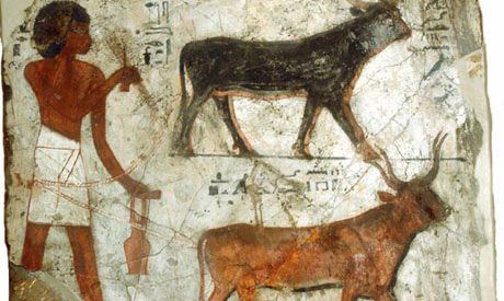 Farming scene depicted on one of the wall paintings. 