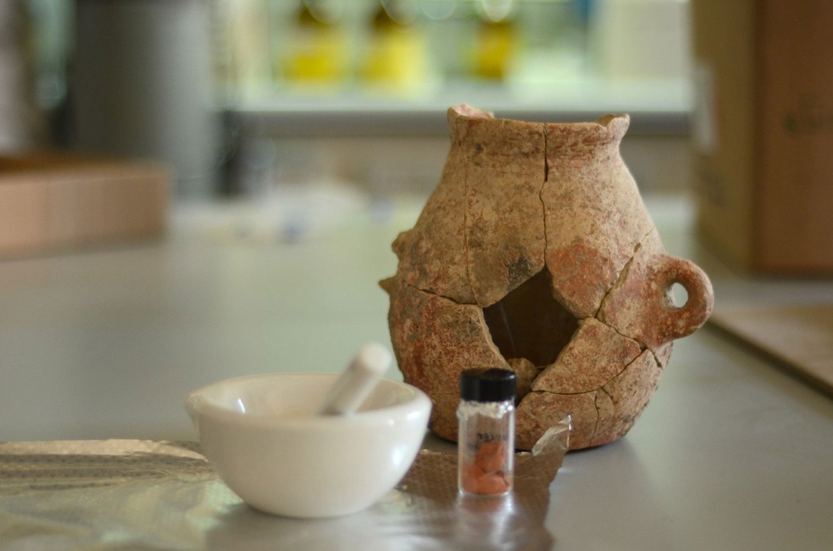 Fig. 3. Analyzing residue on the walls of clay vessels found at Ein Zippori. Photo: Israel Antiquities Authority.