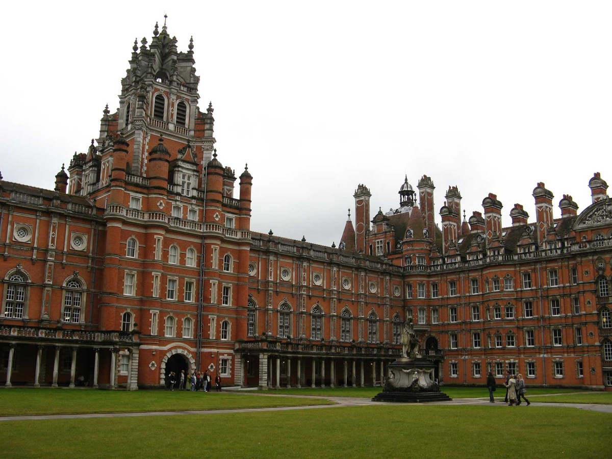 Looking toward the south in the south quadrangle of the Founder's Building, Royal Holloway, University of London, Egham.