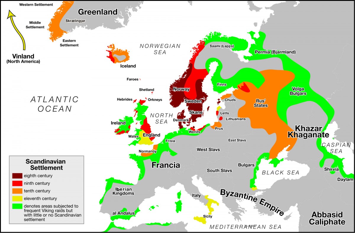 The Viking expansion to the northern seas. Photo credit: Wikipedia.