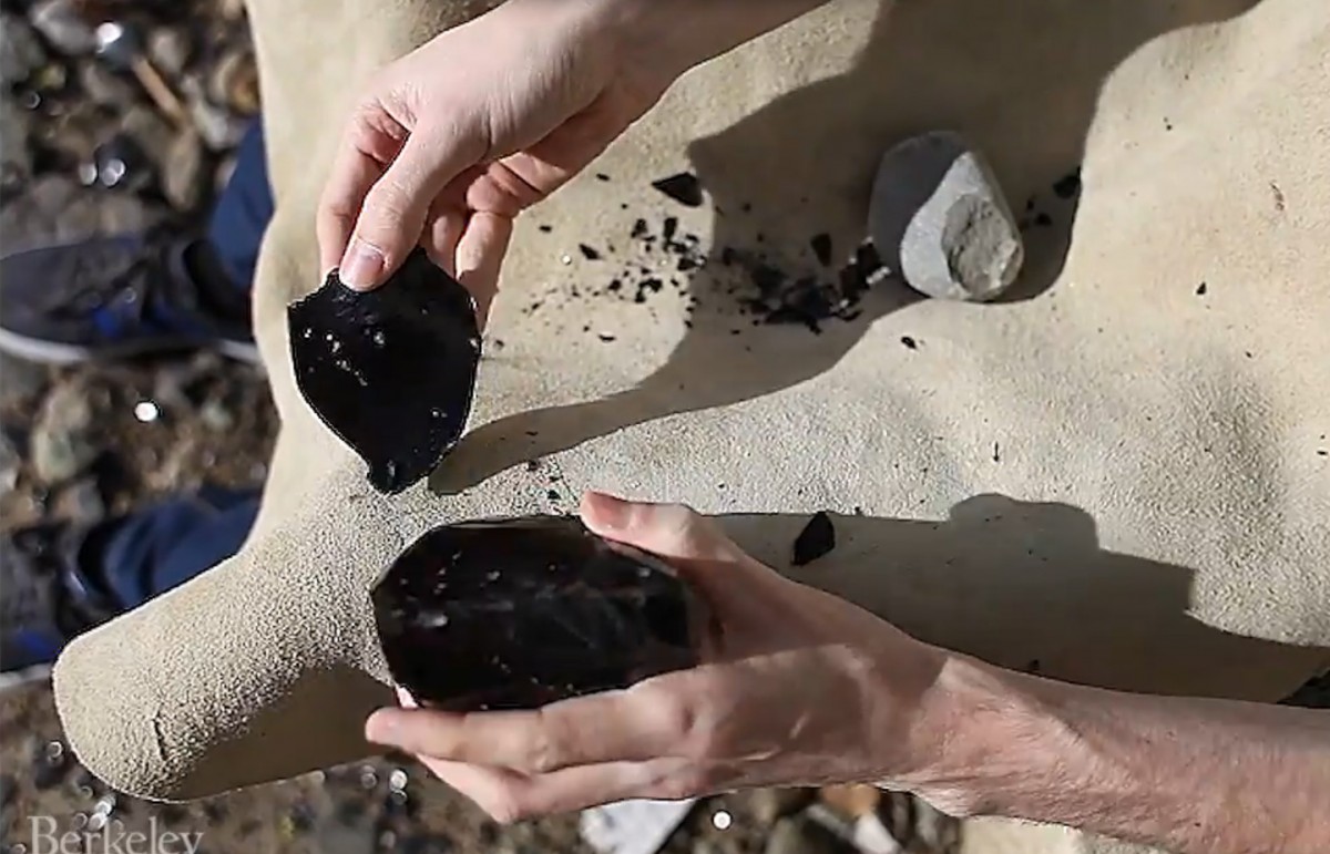 Snapshot from video explaining how Stone-Agers made butchering tools. Video by Phil Ebiner and Roxanne Makasdjian.