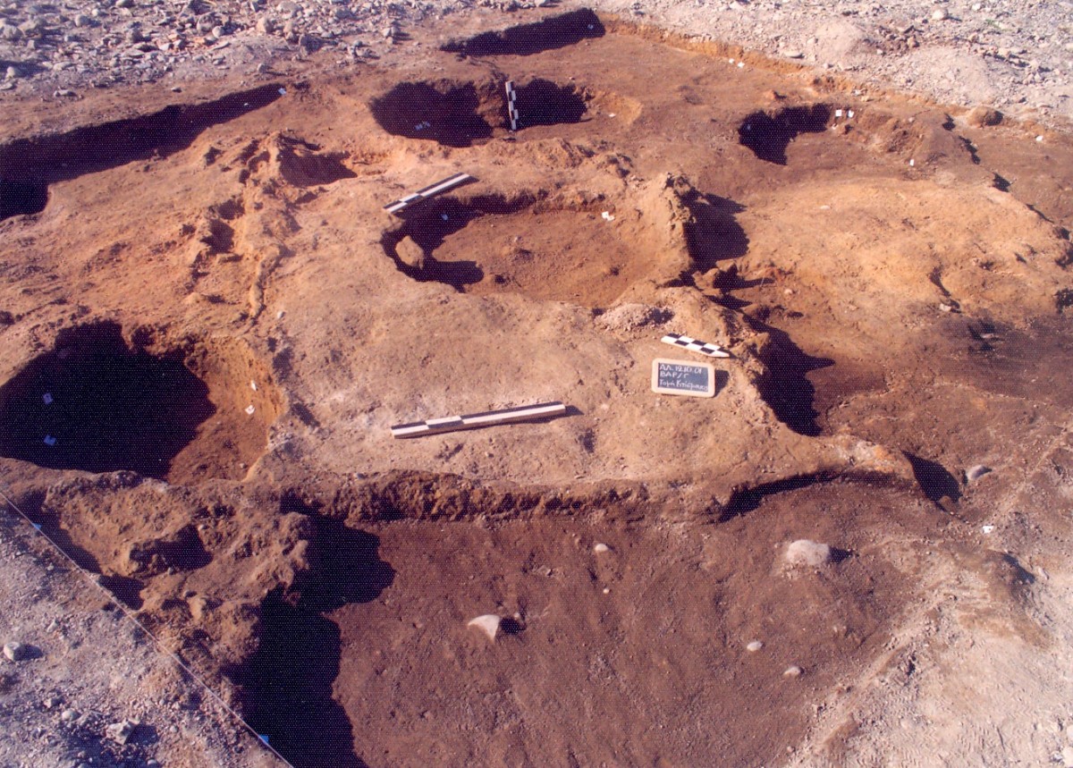 Fig. 3. Varemeni Goules, building floor of the Middle Neolithic period and pits of the Middle and Late Neolithic.