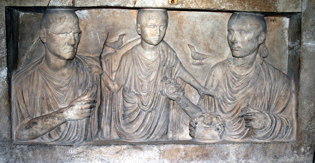 A funerary stele depicting an ancient Roman family.