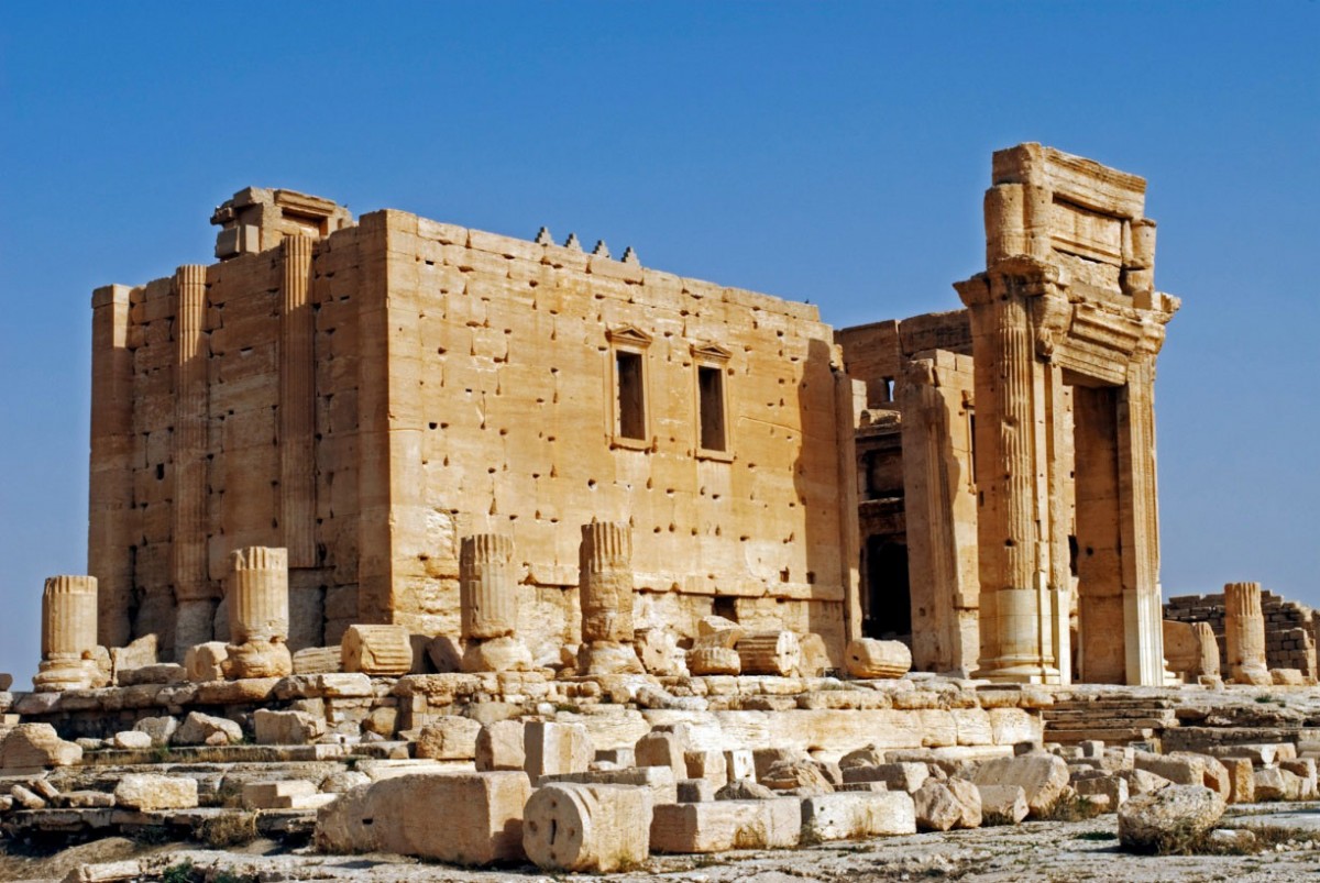 The temple of Baal in ancient Palmyra. The temple had suffered damage in previous artillery exchange some time back. Now it faces the danger of complete destruction. Photo Credit: The Guardian-Nick Laing/JAI/Corbis