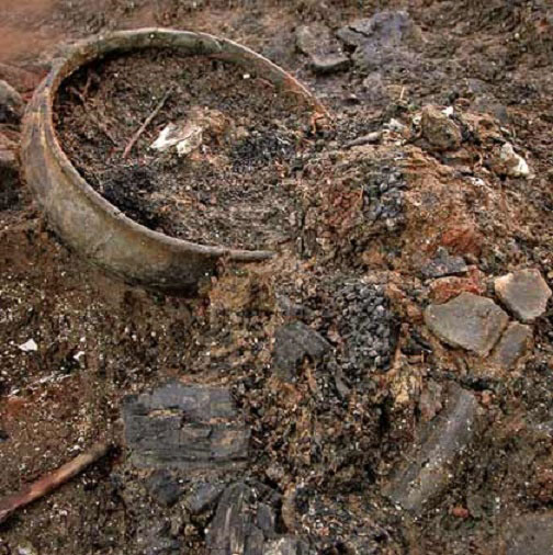 Archaeologists found evidence from everyday life at the site, even food in pots. Photo Credit: Cambridge Archaeological Unit.