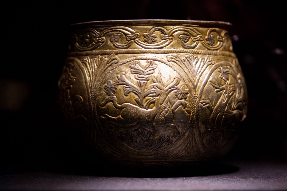 The Vale of York Cup - a Christian vessel from northern mainland Europe that was probably held by Scandinavians for some time after its capture, before finishing its life as the receptacle for a large silver hoard buried in Yorkshire. Photo Credit : Copyright York Museums Trust (Yorkshire Museum).