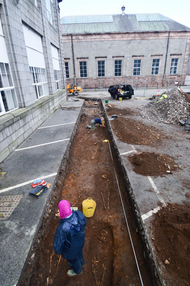 The skeletons were discovered during cabling works just outside the Art Gallery. Photo Credit: Press and Journal. 
