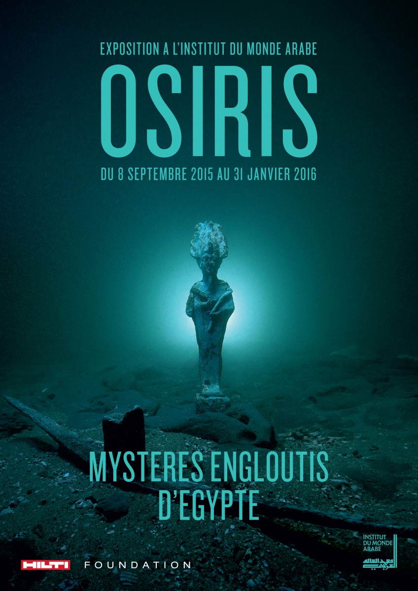 Poster of the exhibition as part of which the three giant statues are a preview. Photo Credit: Frank Goddio.