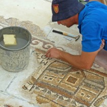 Byzantine mosaic depicting a map with streets and buildings