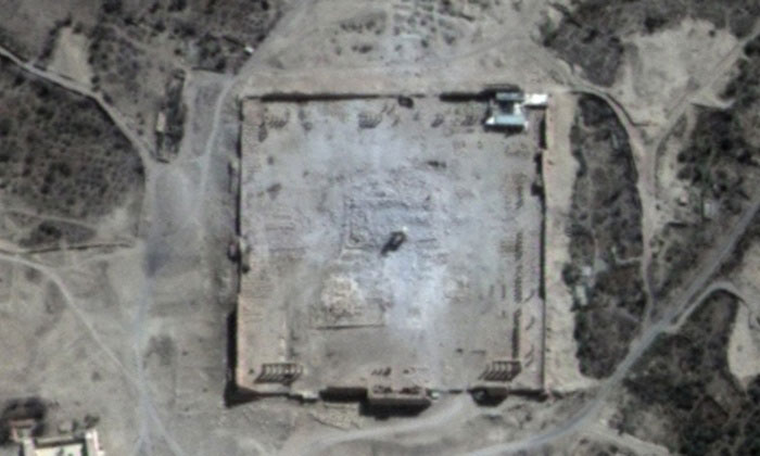 Satellite images show that only rubble remains at the site of the Temple of Bel in Syria’s ancient city of Palmyra. Photo Credit: Unitar/AFP/Getty Images.