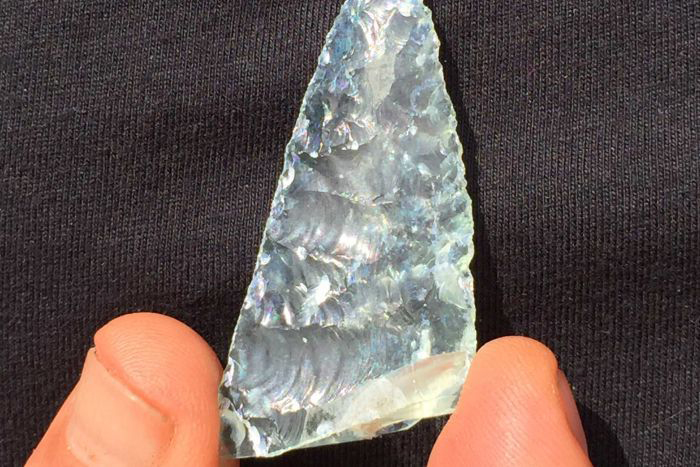 Glass spearhead: Found and re-buried at Rottnest to respect the Aboriginal tradition of keeping artefacts found in their resting place.