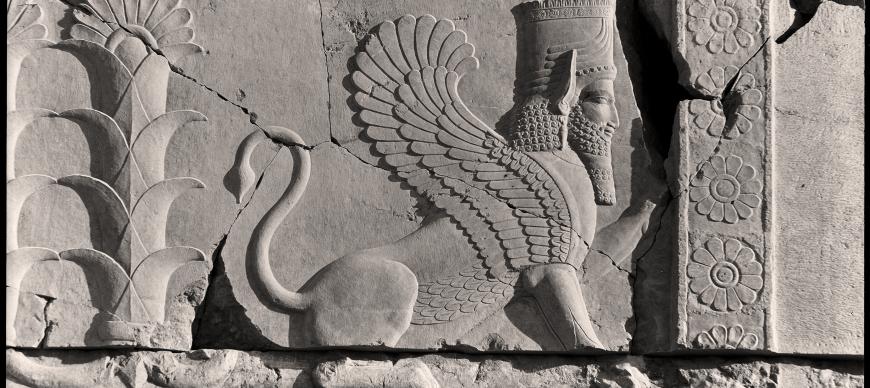 Sphinx. Relief from the outer face of the balustrade of the Council Hall, Persepolis, Iran (P. 23185).