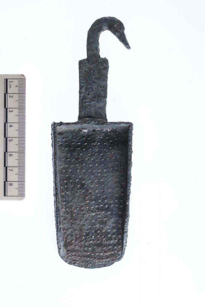 The duck-headed handle of a Hellenistic-era incense shovel found at Khirbet el-Eika in the eastern Galilee in 2015. Uzi Leibner, The Hebrew University. Photo Credit: Tal Rogovski/Times of Israel.