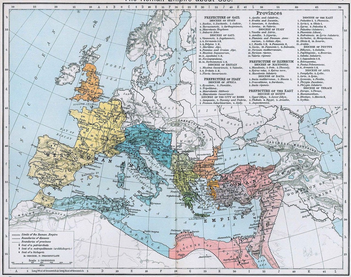 Fig. 8. The administrative divisions of the Roman empire in 395 under emperor Theodosius I.