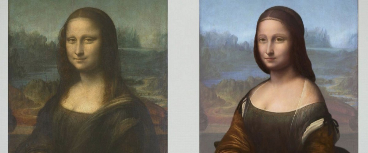 The portrait on the right is hidden underneath the famous Mona Lisa, according to French scientist Pascal Cotte. Photo Credit: abc news.