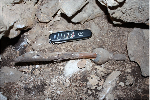 The lead object with shaft insitu at Ashalim Cave. Photo Credit: PLOS ONE.